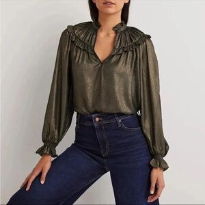 boden gold ruffle collar metallic top size 6 & 12 new with tags. t1073